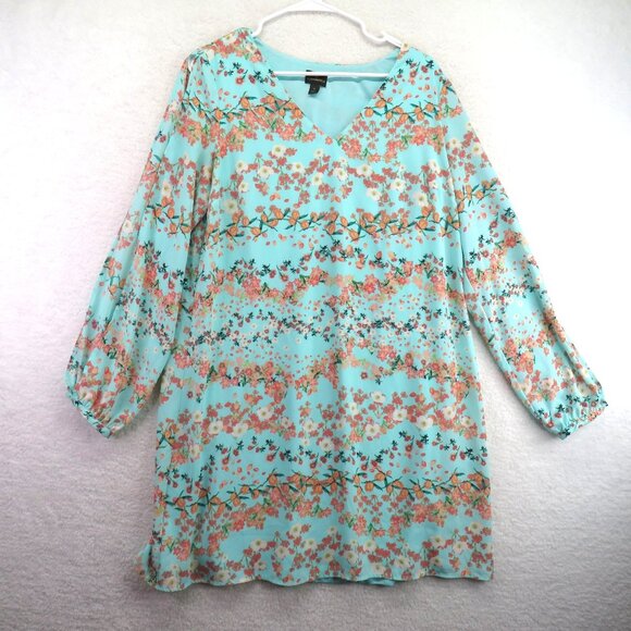 Worthington Dress Womens Size Large Floral Print Split Long Sleeve V Neck Lined - Picture 1 of 10